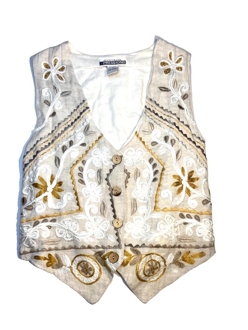 Vintage M Vest Embroidered Floral Cottagecore Dainty Soft Girl 90s Granola Wood